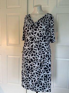 Anne Klein Navy and White Floral-Loop Cowl Midi Dress